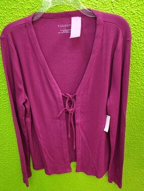 Talbots Fuchsia Ribbed Tie-Front Cardigan